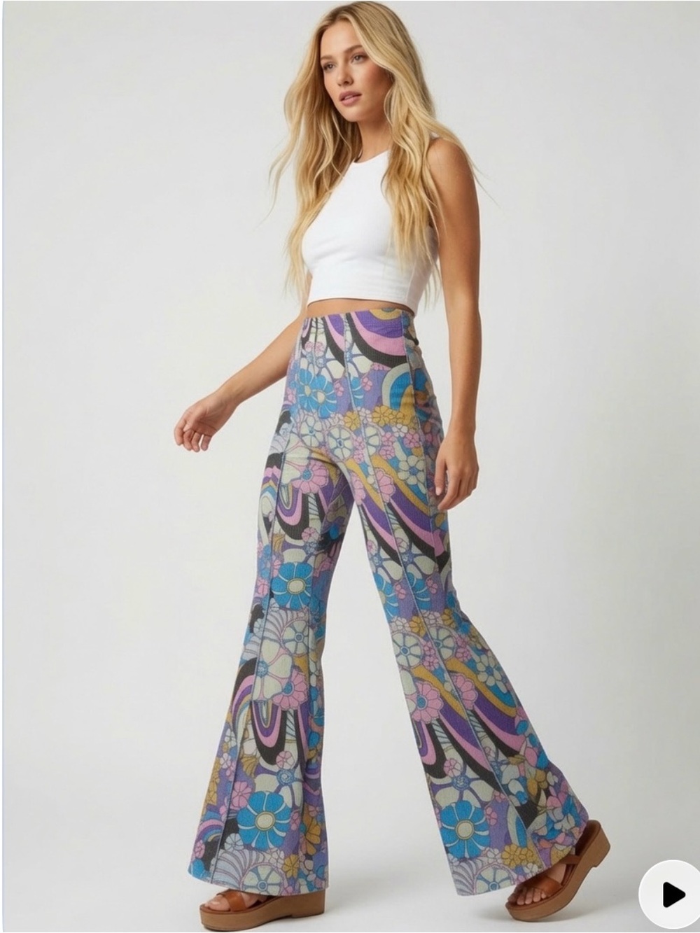 Damson Madder Peggy Psychedelic Ribbed Flare Pants Size 8
